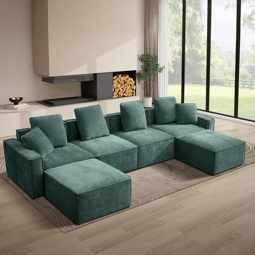Miniatura 19 de WILLOVE Juego de sofá modular modular, sofá nube de felpilla con reposabrazos anchos y 8 almohadas, sofás de asiento profundo para sala de estar, 4