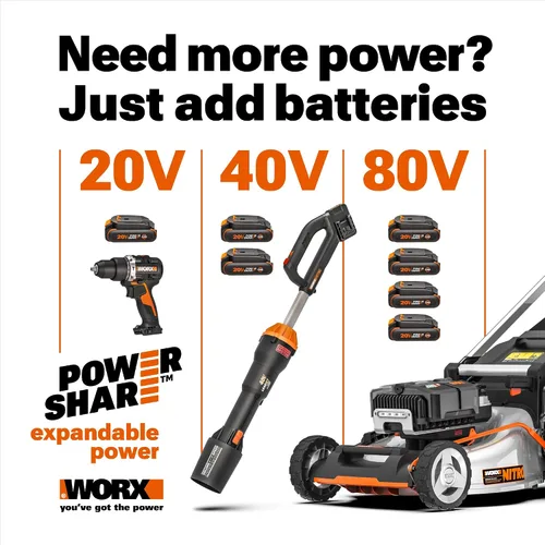 Miniatura 8 de WORX WP925 - Combo de recortadora de hilo y soplador de hojas, 15 pulgadas y 40 V con eje de fibra de carbono, soplador eléctrico silencioso de 530