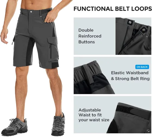 Miniatura 4 de Xkttac Pantalones cortos de secado rápido con 6 bolsillos para hombre, ligeros, elásticos, para senderismo, campamento, viajes y exteriores