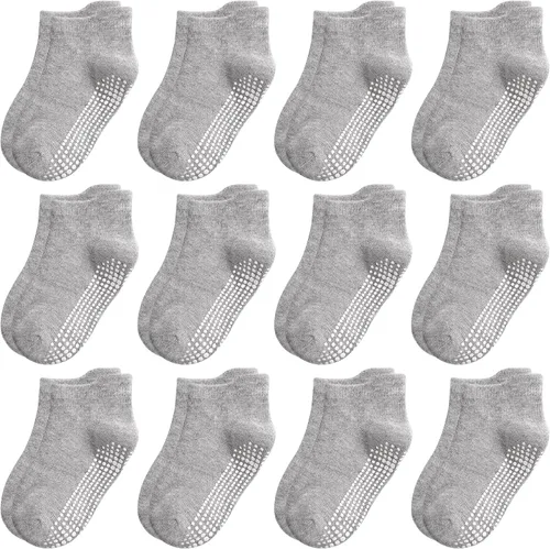 Miniatura 8 de Tphon Calcetines antideslizantes para niños pequeños, 12 pares de calcetines de agarre para niños y niñas, calcetines de tobillo con agarre