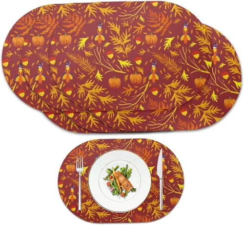 Miniatura 24 de Pumpkin Placemats Set of 4 Ghost Non Slip Washable Heat Resistant Place Mats 12x18 Inch Round Tablemats for Dining Kitchen Party Daily Table Decor