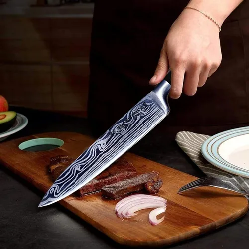 Miniatura 5 de Juego de cuchillos profesionales de acero inoxidable de 15 piezas con bloque de madera, juego de cuchillos de damasco para chefs, familia