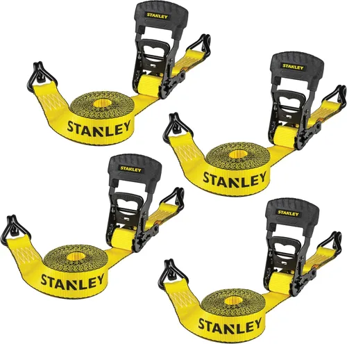 Miniatura 12 de STANLEY S10002 Correas de amarre de trinquete negras/amarillas de 1 pulgada x 10 pies - Carga de trabajo segura de 500 libras / Resistencia a