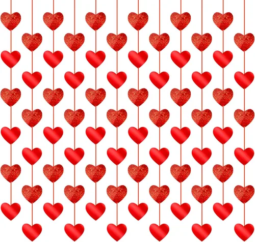 72 guirnaldas de corazones rojos, no requiere bricolaje, guirnalda colgante de PVC para el día de San Valentín, decoración del día de San Valentín,