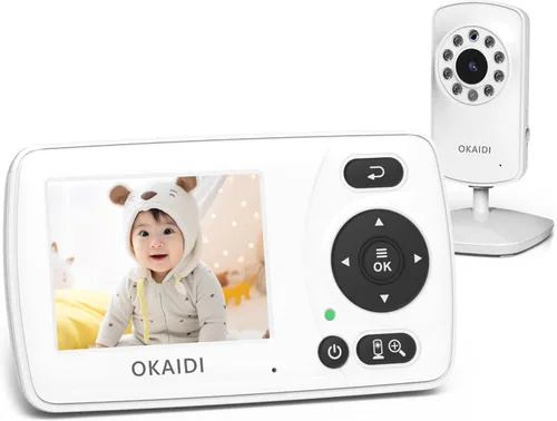 Miniatura 11 de OKAIDI Monitor de video para bebés con 2 cámaras, pantalla de viaje portátil de 2.4 pulgadas, transmisión de largo alcance de 1000 pies, monitor
