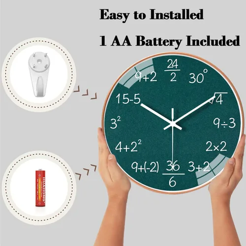 Miniatura 4 de QINFIEY Reloj de pared de matemáticas de 12 pulgadas con movimiento silencioso sin tictac, reloj de pared de cuarzo de calidad para oficina, aula