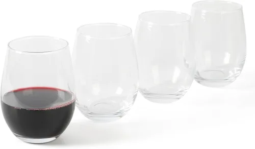 Martha Stewart Farrow Juego de 4 copas de vino multiusos sin tallo de 18 onzas para vino tinto o blanco Copa de vino sin tallo de 18 oz (paquete de