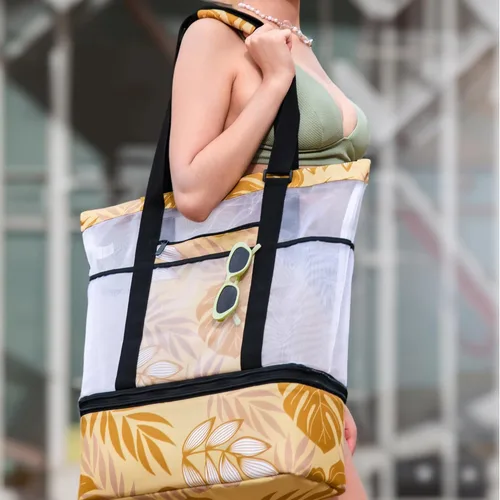 Miniatura 4 de L'OLGA Bolsa grande de malla con enfriador aislado desmontable, bolsa de fin de semana de playa