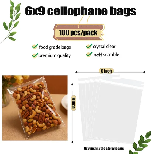 Miniatura 2 de Nobranded: 100 bolsas transparentes de celofán autoadhesivas de 15,2 x 22,9 cm, resellables, de 2,8 mils, para galletas, caramelos, panadería