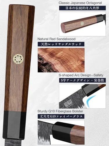 Miniatura 4 de Shan Zu - Cuchillo de chef japonés de 8 pulgadas, cuchillo Gyuto forjado a mano de 9 capas de acero de alto carbono 10CR18MOV, cuchillo profesional