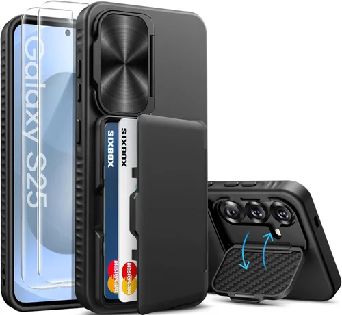 Miniatura 38 de Funda para Samsung Galaxy S25 FE, tarjetero integrado, soporte y cubierta para lente, prueba de caídas de grado militar, borde de silicona suave