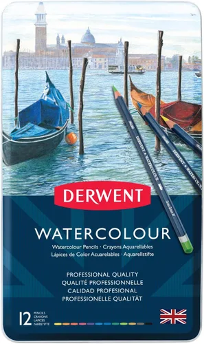Miniatura 2 de Derwent Lápices de colores acuarelables, lápices de acuarela, para dibujo, arte, en estuche metálico, 12 unidades (32881)