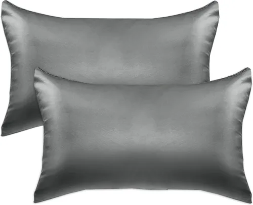 Miniatura 42 de Elegant Comfort Juego de 4 fundas de almohada de satén de viscosa refrescante con cierre de cremallera oculto, suave como la seda para el cuidado