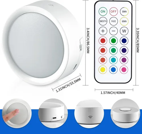 Miniatura 2 de Luces LED de disco de control remoto, paquete de 4 luces LED recargables debajo de la encimera con control remoto funcional, lámpara inalámbrica