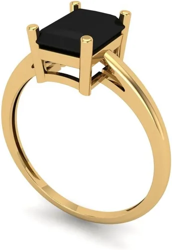 Miniatura 2 de Anillo de 2.0 quilates de talla esmeralda brillante con solitario de ónice negro natural impecable, ideal para VVS1, 4 puntas, compromiso, boda