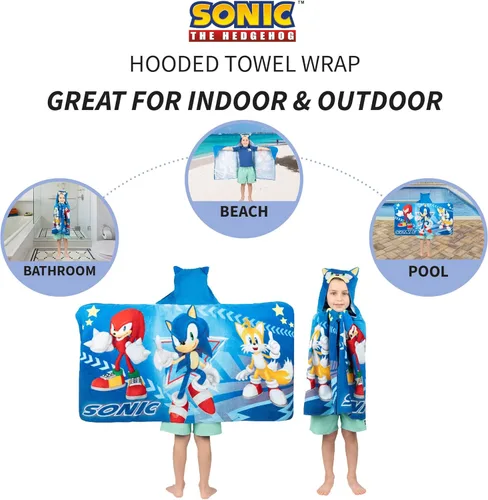 Miniatura 4 de Sonic The Hedgehog, Anime, Toalla Envolvente con Capucha de Algodón Terry Suave para Baño/Piscina/Playa, 24 x 50 pulgadas, Por Franco Kids Multicolor