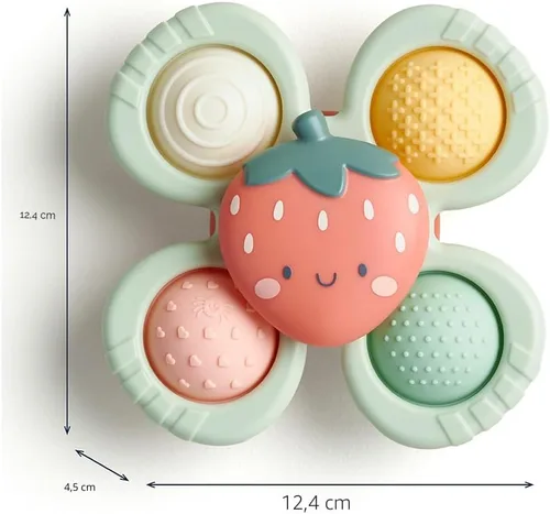 Miniatura 8 de Itzy Ritzy Pop & Whirl – Fidget Spinner Juguete de viaje y baño para bebés y niños pequeños – Fidget con juguete de silicona texturizada para Fresa