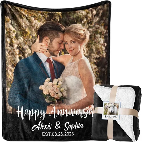 Miniatura 29 de Manta personalizada con imagen, manta de forro polar Sherpa personalizada, manta gruesa y cálida de felpa, personalizada para pareja, novia, novio