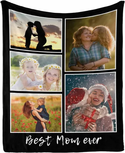 Miniatura 18 de InterestPrint Manta con foto, regalos personalizados para mamá, manta de collage de fotos personalizada para mamá de hija e hijo para cumpleaños