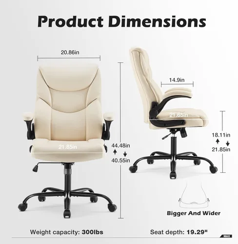 Miniatura 3 de DUMOS Silla de oficina de piel sintética, sillas de escritorio ergonómicas ejecutivas para computadora con reposabrazos abatibles ajustables, silla