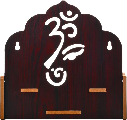 Miniatura 5 de Mesa colgante de madera para colgar en la pared, templo Pooja Mandir, estante para almacenamiento e ídolos decoración para oficina en casa y regalos
