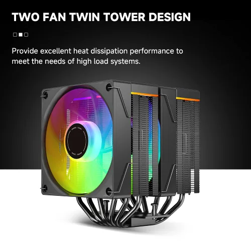 Miniatura 3 de KF620-DGT Enfriador de aire para CPU, ventiladores duales ARGB PWM, 6 tubos de calor, cubierta superior con pantalla digital - Enfriamiento de alto