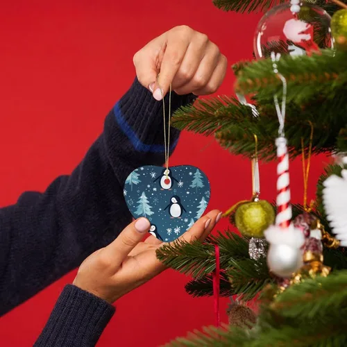Miniatura 4 de Adorno de cerámica de pingüino para árbol de Navidad, adornos de árbol de Navidad de pingüino, decoración de árbol de Navidad para familiares