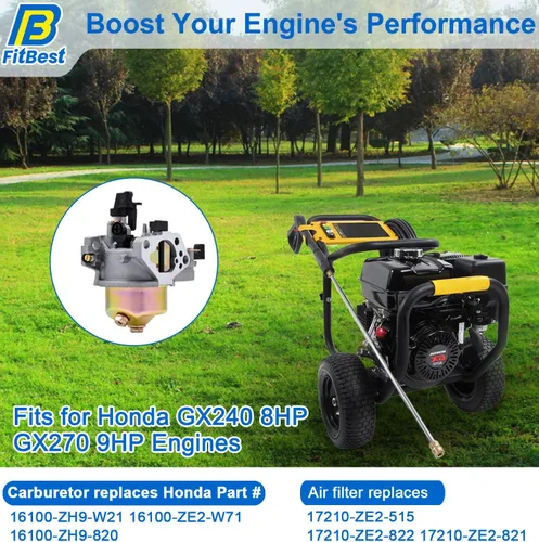 Miniatura 2 de FitBest Carburador con juntas aislador reemplaza 16100-ZE2-W71 16100-ZH9-W21 se adapta a Honda Gx240 8hp Gx270 9hp Motores Cortacésped Generador a