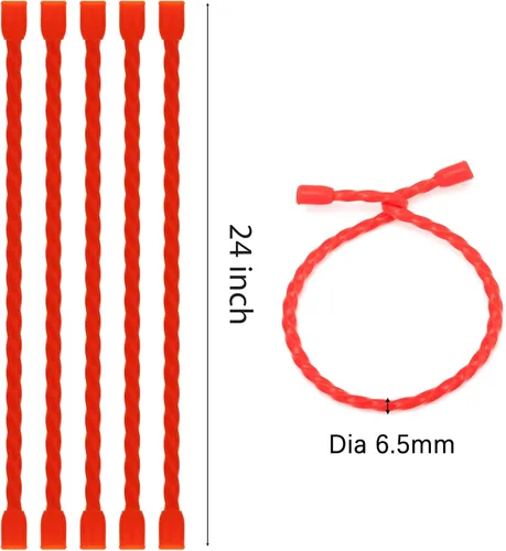 Miniatura 2 de 5 bridas de silicona de 24 pulgadas de diámetro de 0.256 in, bridas de goma reutilizables con núcleo de acero, bridas flexibles para agrupar