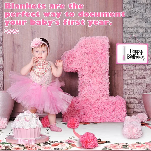 Miniatura 4 de Chumia 6 Piezas Manta de Hitos Mensuales para Bebé Niña 60" x 40" Manta de Hitos de Mariposa Edad Foto Fondo de Fotografía con Calendario para Rosa