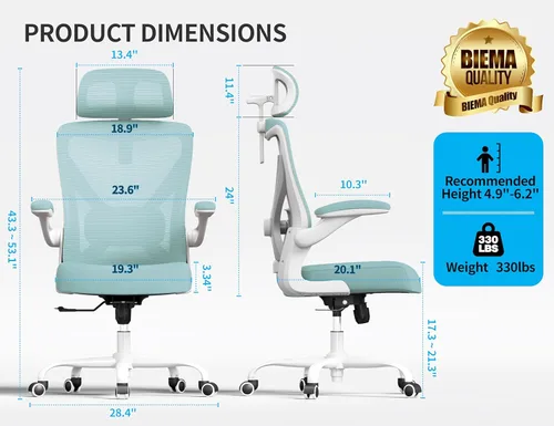 Miniatura 2 de Silla de oficina ergonómica con soporte para el respaldo, silla ergonómica para computadora, sillas de escritorio de oficina en casa, asiento ancho