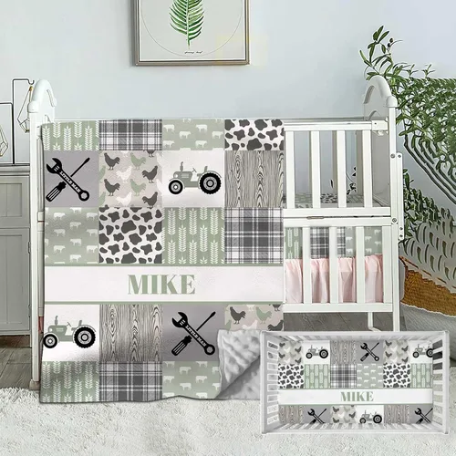 Miniatura 17 de Juego de ropa de cama personalizado para cuna de bebé, edredón de cuna con nombre personalizado, ropa de cama de vaquero para guardería, juego de 2