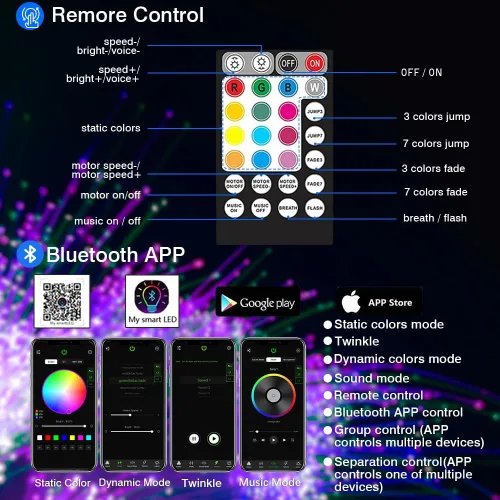 Miniatura 3 de Kit de techo Twinkle Starlight de 32 W, 700 luces de fibra óptica de 0.03 pulgadas, 13.1 pies, luz de techo de estrella, fuente de luz con sensor