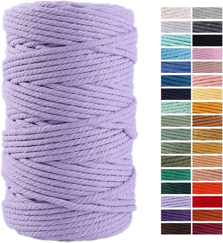 Miniatura 63 de Cuerda de Macramé Gris Claro 3mm x 109 Yardas, Cuerda de Algodón de Colores Cuerda para Manualidades Cuerda de Algodón Colorida para Colgar