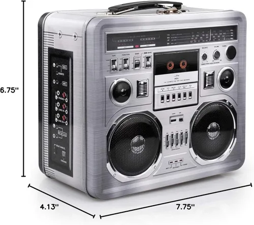Miniatura 9 de Lonchera retro Boombox Radio – Mercancía inspirada en los años 80 – Accesorios de disfraces novedosos y contenedor de almacenamiento – Regalos