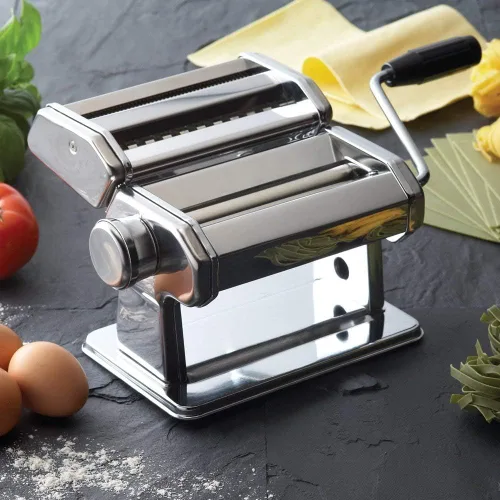 Miniatura 2 de Máquina para hacer pasta manual de acero inoxidable Con ajustes de grosor ajustables Perfecto para fideos caseros de espagueti, fettuccini