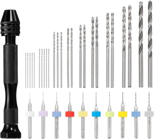 uxcell Juego de 36 brocas de mano con tornillo de banco de pasador, brocas para PCB de 0.004 in-0.039 in, 10 piezas, brocas micro torcidas de 0.020