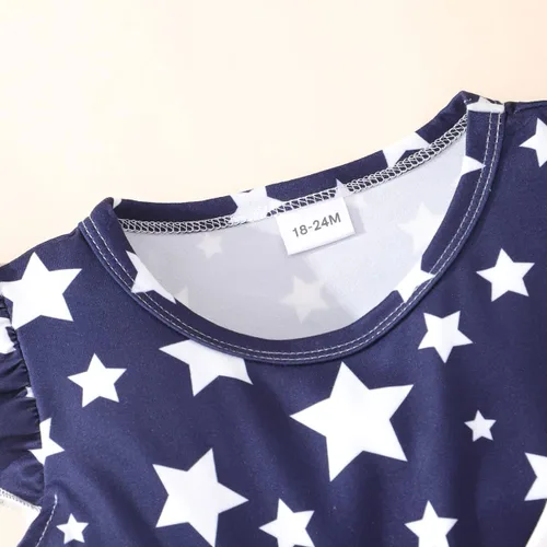 Miniatura 4 de Vestido para niñas del 4 de julio, vestidos de bandera estadounidense, manga con vuelo, ropa patriótica, trajes para el día de la independencia