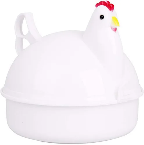 Miniatura 9 de Caldera de huevos para microondas, 4 capacidades escalfadoras de huevos, olla de huevo con forma de pollo, vaporera para desayuno en microondas