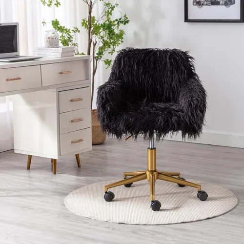 Miniatura 3 de Silla de escritorio moderna de piel sintética, silla de oficina en casa para mujeres, niñas y adolescentes, silla de escritorio negra giratoria
