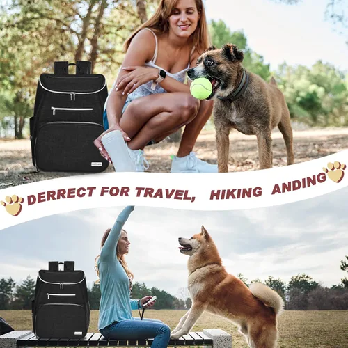Miniatura 6 de BAGLHER Mochila de viaje para perros, mochila de suministros para mascotas aprobada por aerolíneas, bolsa de viaje para perros con 2 cuencos Negro
