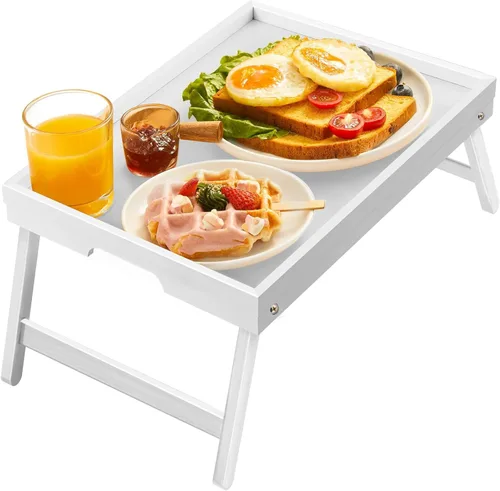 Miniatura 9 de Pipishell - Bandeja de bambú para cama con patas plegables, bandeja de desayuno para sofá, cama, comer, trabajar, se utiliza como bandeja de Negro
