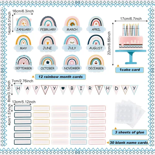 Miniatura 2 de 60 Piezas de Decoración Bohemia para Aula, Juego de Decoraciones para Tablón de Anuncios de Cumpleaños, Decoración de Tablón de Anuncios Arcoíris