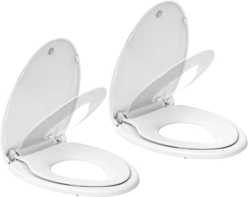 Miniatura 10 de Asiento de inodoro alargado duradero con cierre suave y lento, fácil de instalar y limpiar, nunca se afloja, blanco, se adapta a la mayoría