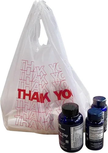Miniatura 3 de TashiBox 1000 unidades de bolsas de plástico/Bolsas de compras/Bolsas con mensaje de Gracias/Bolsas de comestibles reutilizables y desechables