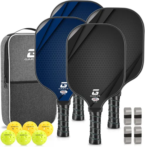 GARYE Juego de 2 palas de pickleball aprobadas por USAPA, juego de pickleball de fibra de carbono, raquetas ligeras de pickleball, paquete de 2 con