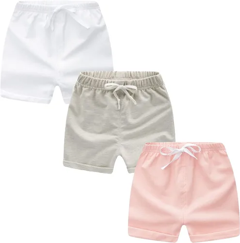 Pantalones cortos para niños y niñas, paquete de 3 pantalones cortos deportivos de algodón para verano, color sólido, pantalones cortos activos