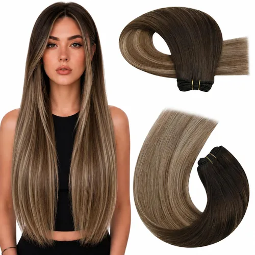 Miniatura 14 de Moresoo - Extensiones de cabello humano real cosidas, Remy, lacio, doble trama, color negro jet, 14 pulgadas, 3.53 onzas
