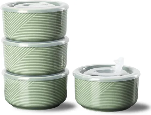 Miniatura 21 de Recipiente de cerámica con tapa: recipiente de almacenamiento de alimentos apto para microondas de 20 onzas para sopa, ensalada, cereales, sobras