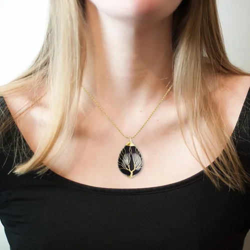 Miniatura 2 de Collar con colgante de lágrima envuelto en alambre dorado, collares de piedra de cristal curativa del árbol de la vida, joyas de piedras preciosas